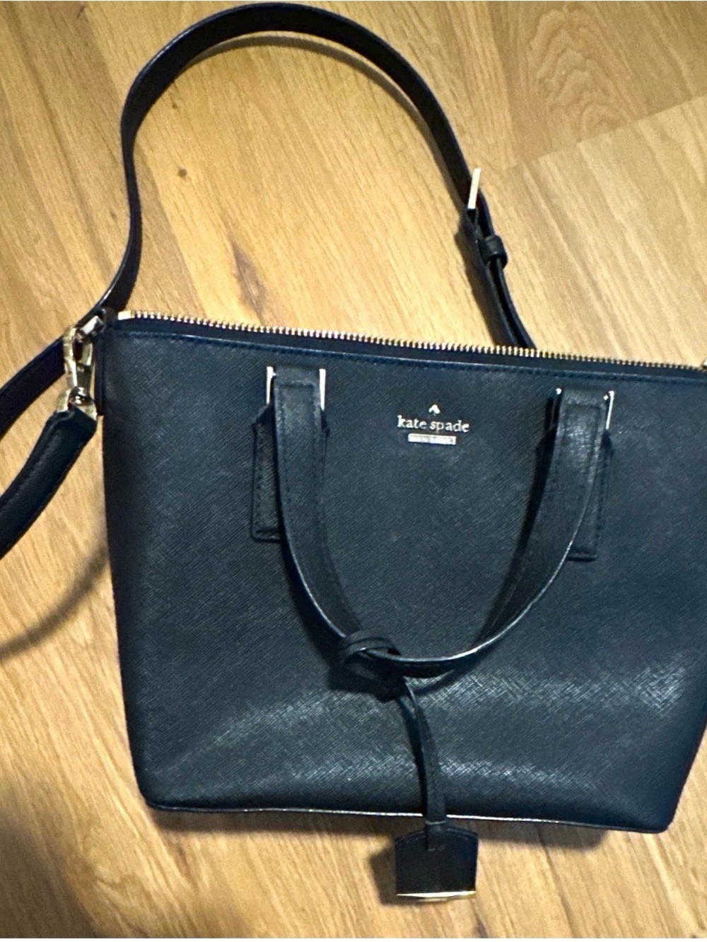 kate spade Black Saffiano Leather Satchel with Crossbody Strap